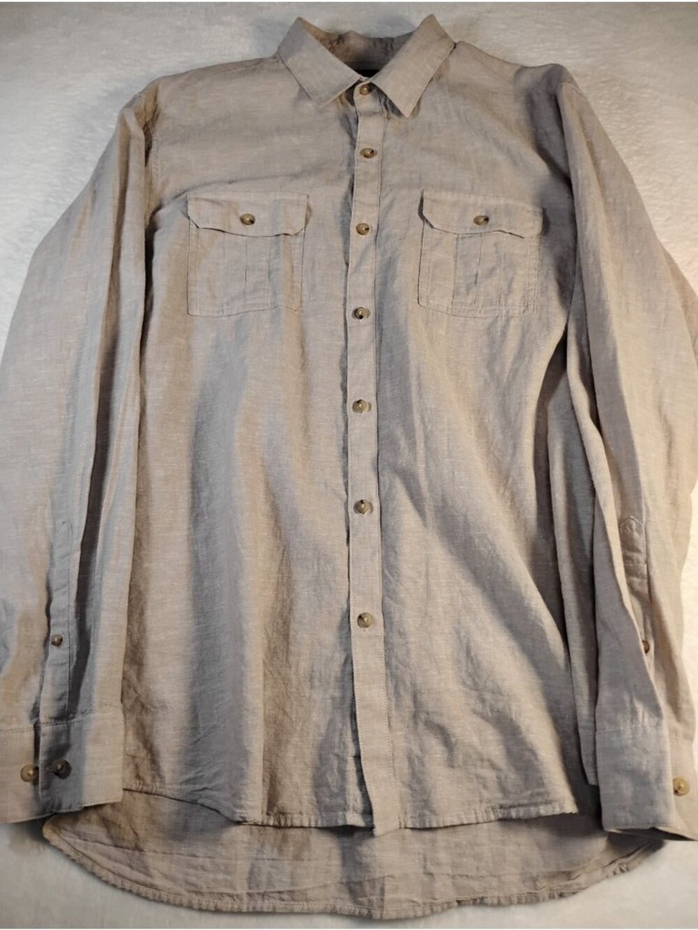 Marc Anthony Linen Blend Shirt Slim Fit Button Down Size L Light Brown